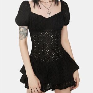 Black Eyelet Puff Sleeve Rompers